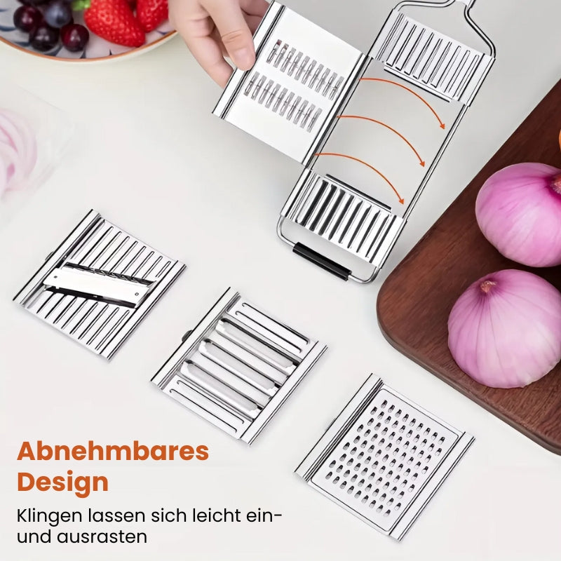 4-in-1 Edelstahl Gemüsehobel – Mehrzweck Gemüseschneider mit 8 scharfen Klingen, ideal für Obst und Gemüse