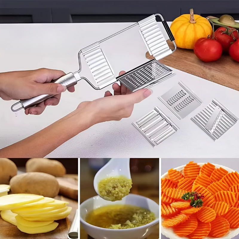 4-in-1 Edelstahl Gemüsehobel – Mehrzweck Gemüseschneider mit 8 scharfen Klingen, ideal für Obst und Gemüse