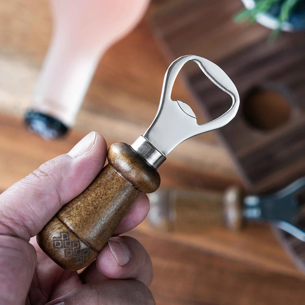 2 Stück tragbare Edelstahl Flaschenöffner mit Holzgriff, kompakte Küchenhelfer