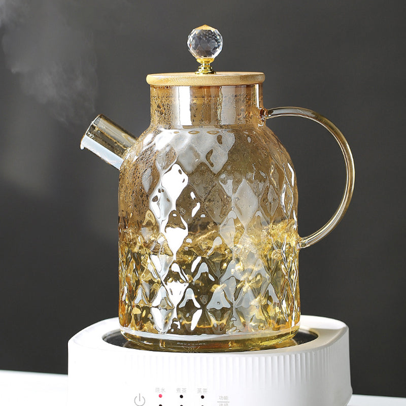Champagner Teekanne aus Glas mit Bambusdeckel und abnehmbarem Filter, für losen Tee und Früchtetee, 1L / 1,5L / 1,8L