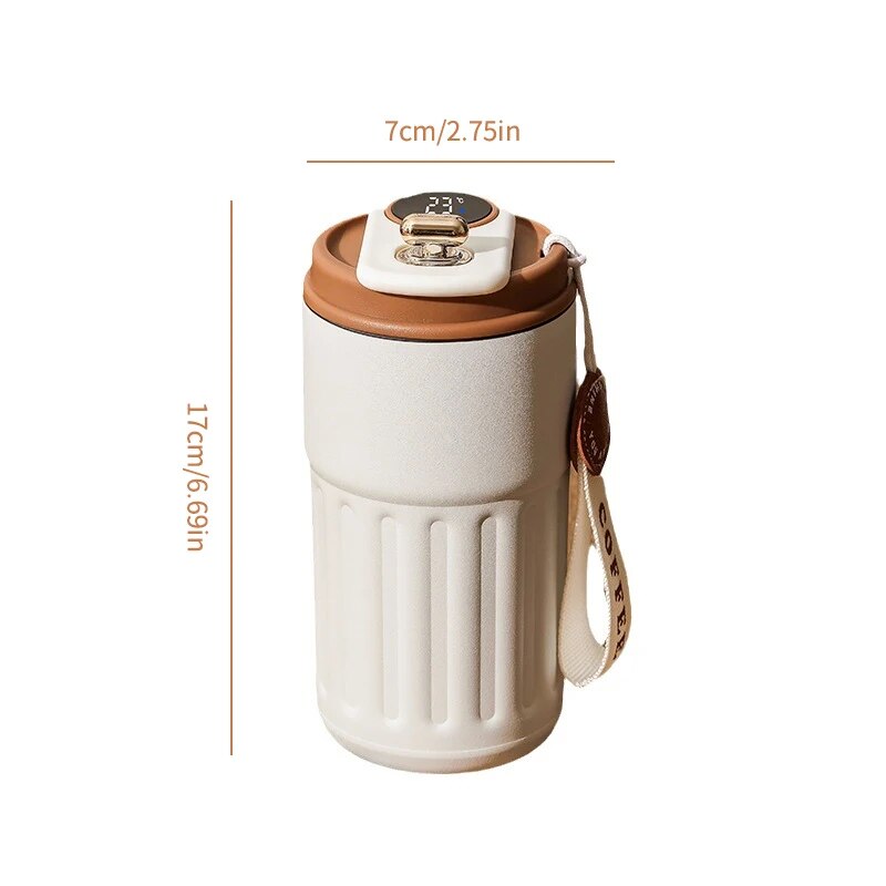 Thermo-Isolierbecher aus Edelstahl mit Temperaturanzeige, 500 ml, Tragbarer Thermobecher