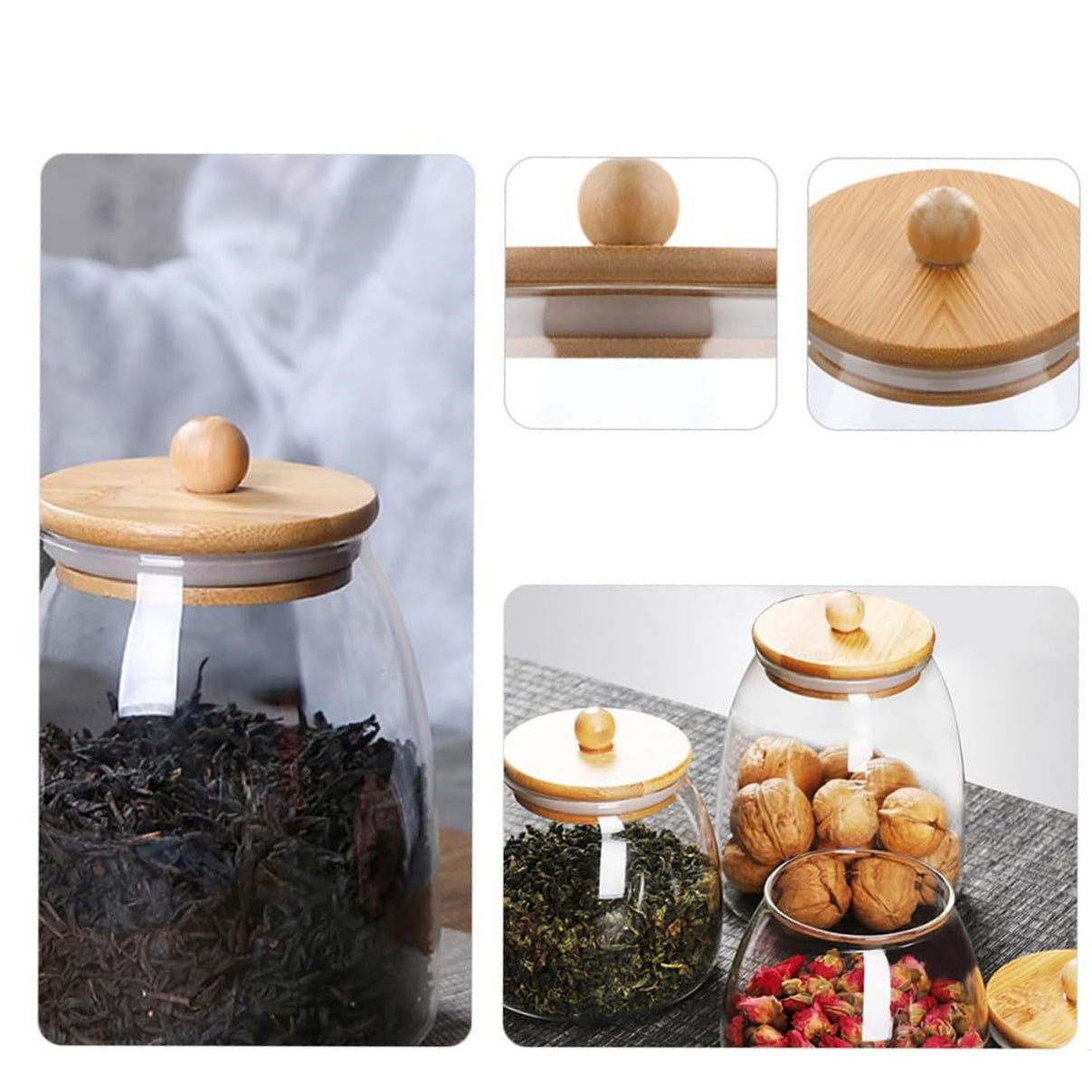 Glas Vorratsbehälter mit Holzdeckel – 500 ml/750 ml/950 ml, luftdicht, große Kapazität
