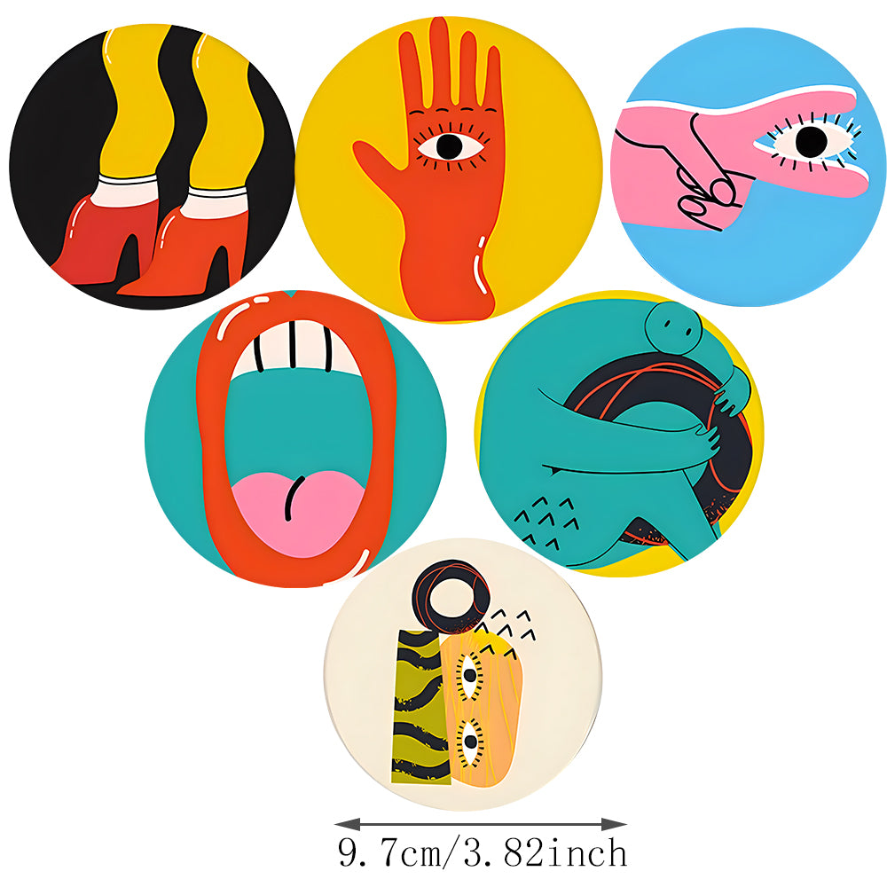 6 Stück Acryl Untersetzer im Picasso-Stil, Getränkeuntersetzer für Tassen und Becher, 9,7 cm