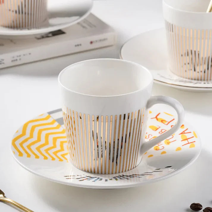 Keramik-Kaffeetasse mit Spiegelreflexionsdesign, 230 ml, Kreative Tasse mit Untertasse