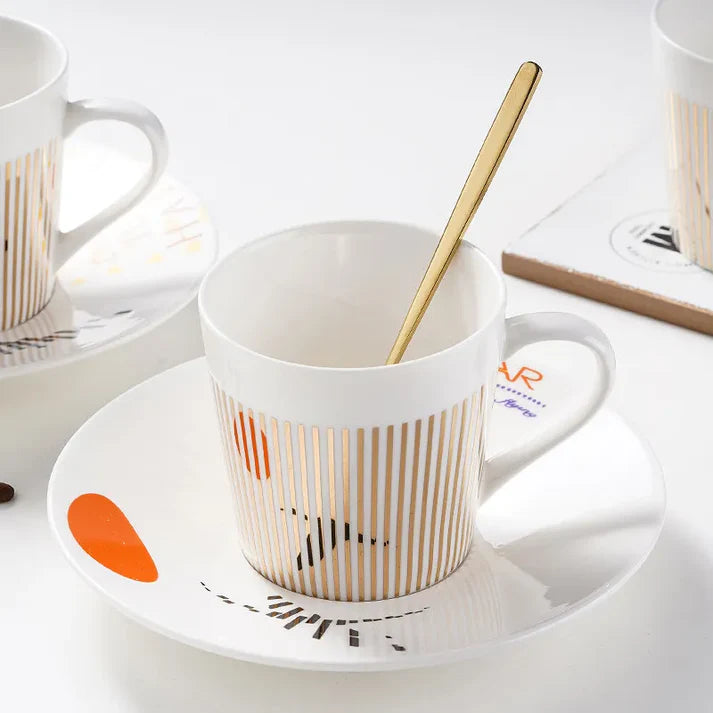 Keramik-Kaffeetasse mit Spiegelreflexionsdesign, 230 ml, Kreative Tasse mit Untertasse