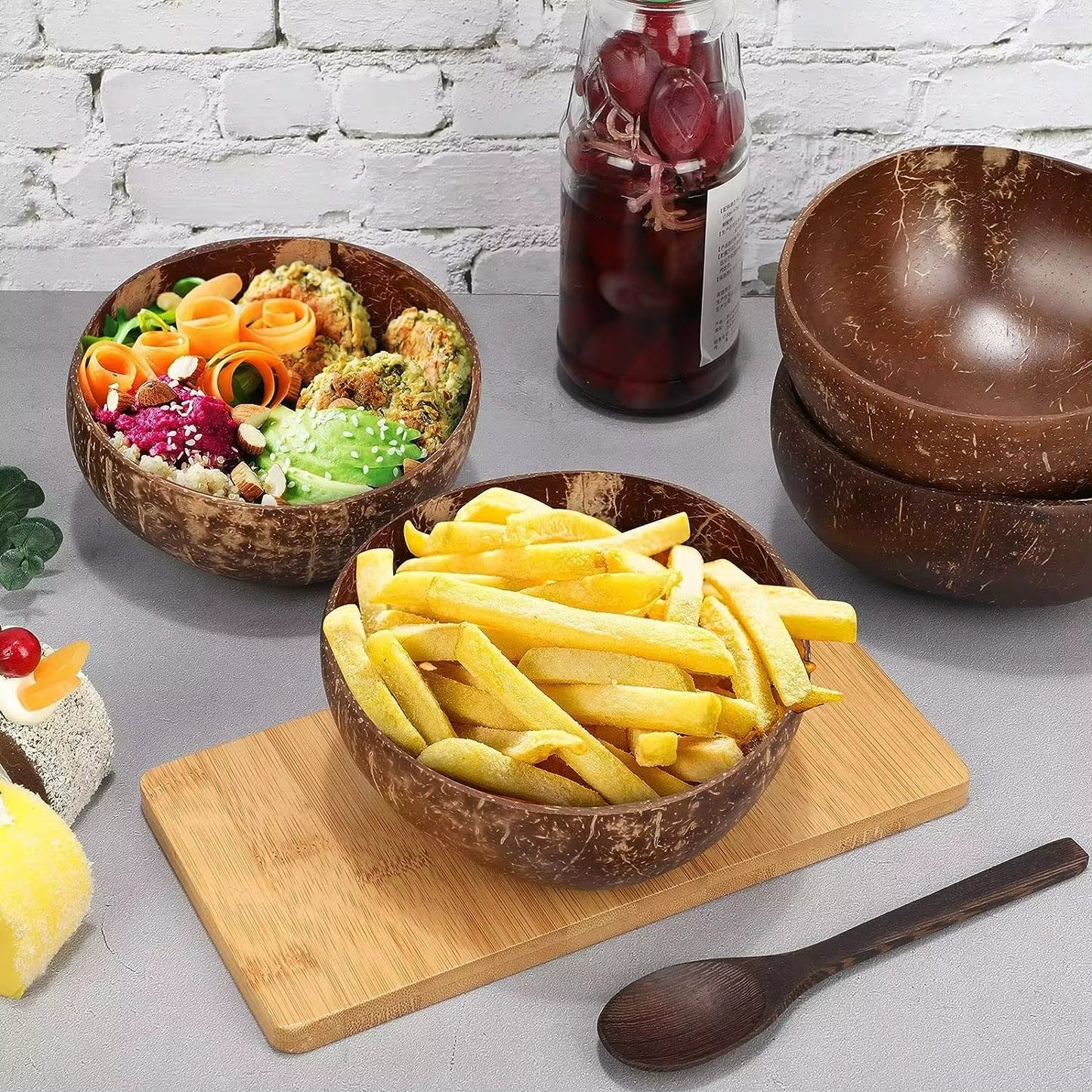 Handgefertigte Kokosnussschalen, Natürliche Schalen aus Kokosnuss, 400 ml, Lebensmittelecht, Unikat, Handgefertigte Küche Accessoires