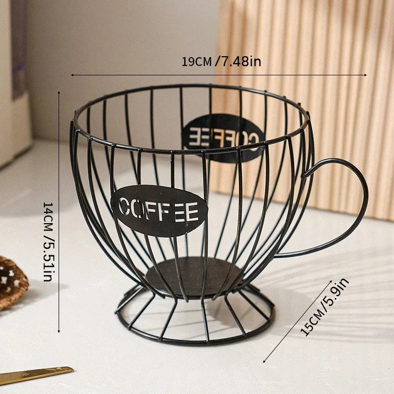 Koffiepadhouder für Kaffeekapseln und -creamer, Große Kapazität, Aufbewahrungsbehälter aus Eisen, Onregelmäßige Form, Gold/Schwarz