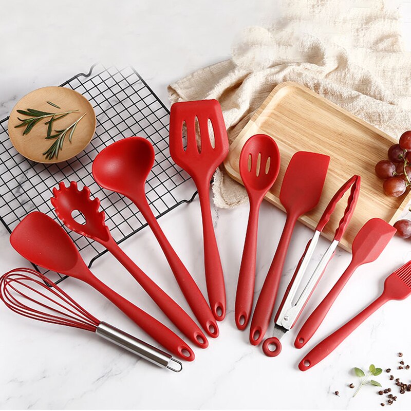 10-teiliges Silikon Küchenutensilien Set, Hitzebeständig, BPA-frei, Antihaft, Langlebig, Spülmaschinenfest