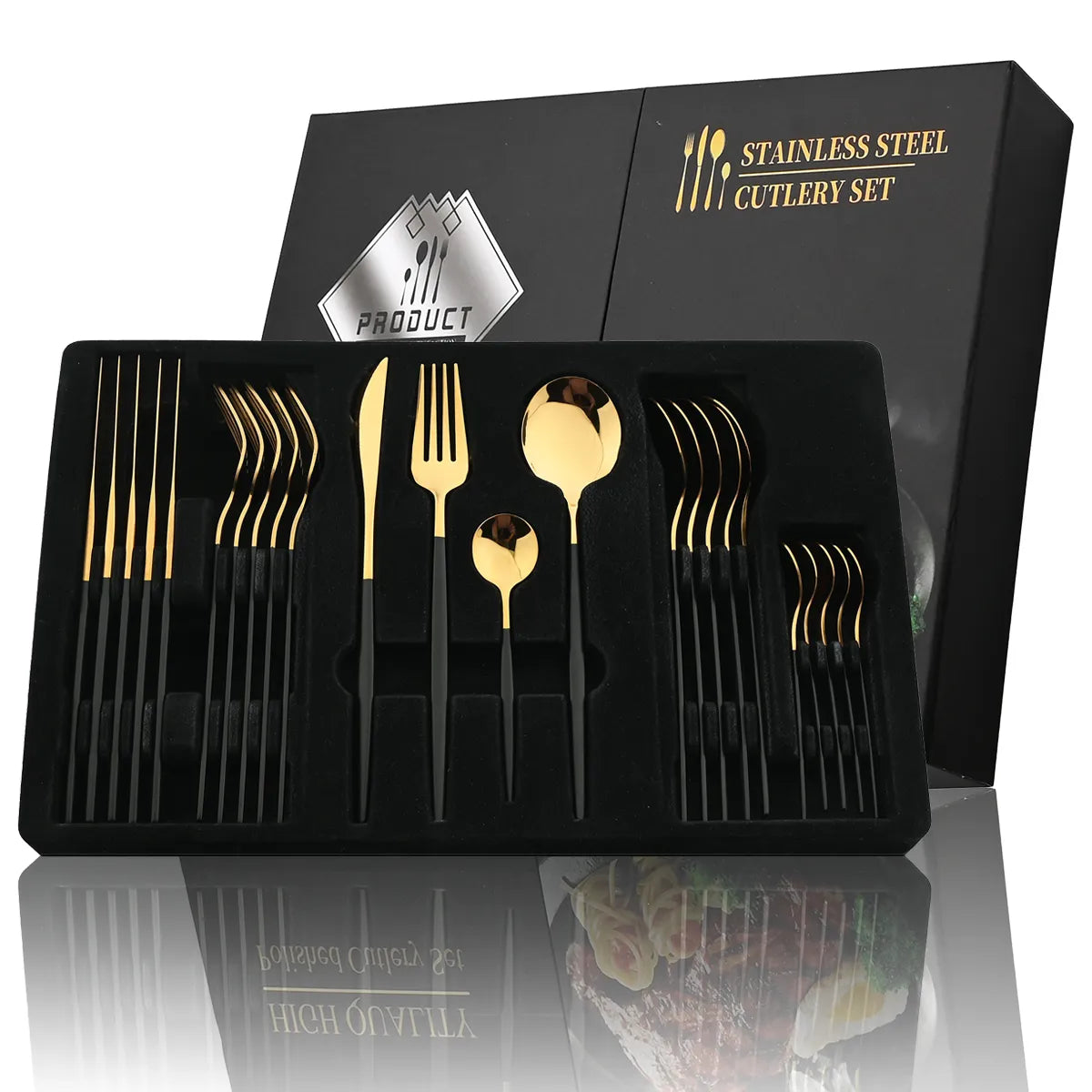 Besteckset 24-tlg. – Gold & Schwarz, Edelstahl