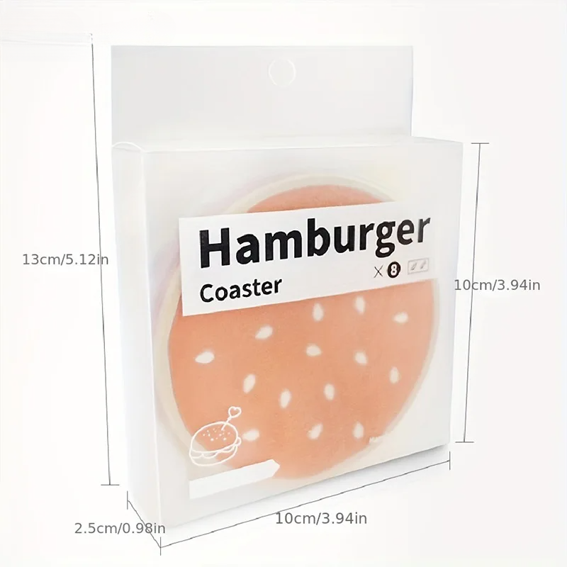 8 Stück Burger Form Coaster Set Silikon Isoliermatte für Tassen und Becher, Kreativ, Kinder Geschenk, Esszimmer Dekoration