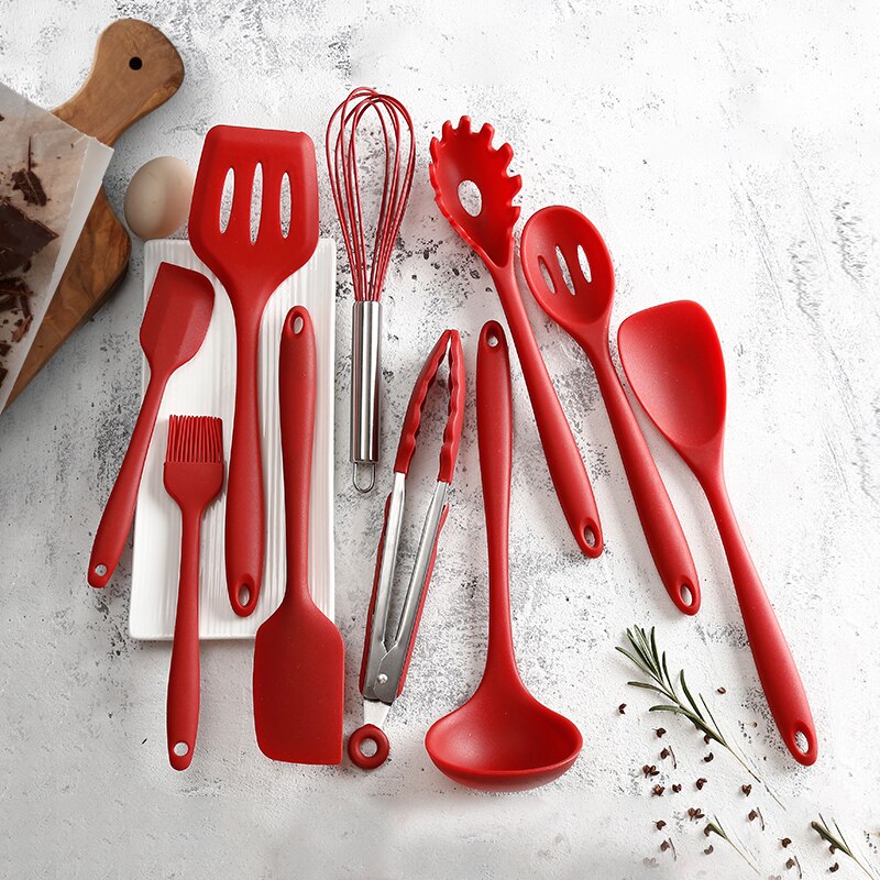 10-teiliges Silikon Küchenutensilien Set, Hitzebeständig, BPA-frei, Antihaft, Langlebig, Spülmaschinenfest