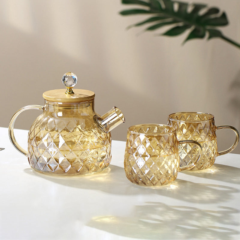 Champagner Teekanne aus Glas mit Bambusdeckel und abnehmbarem Filter, für losen Tee und Früchtetee, 1L / 1,5L / 1,8L