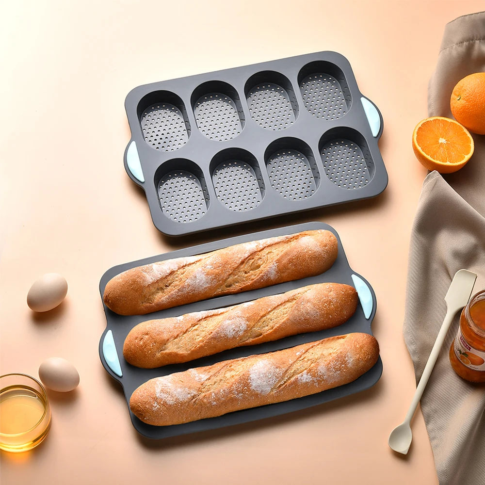 Antihaft Baguette Backform Silikon für 3 oder 8 Brote, Backform für Ofen, Ideal für Küche