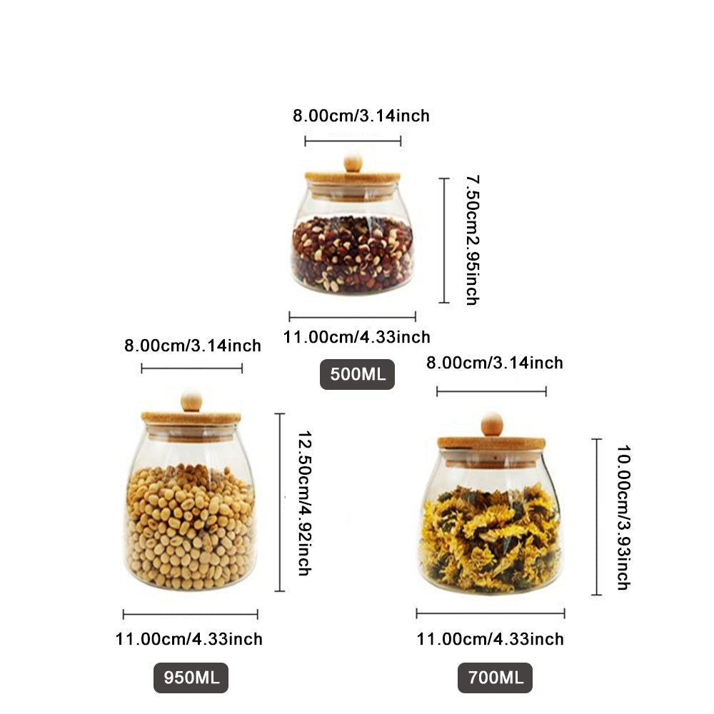 Glas Vorratsbehälter mit Holzdeckel – 500 ml/750 ml/950 ml, luftdicht, große Kapazität