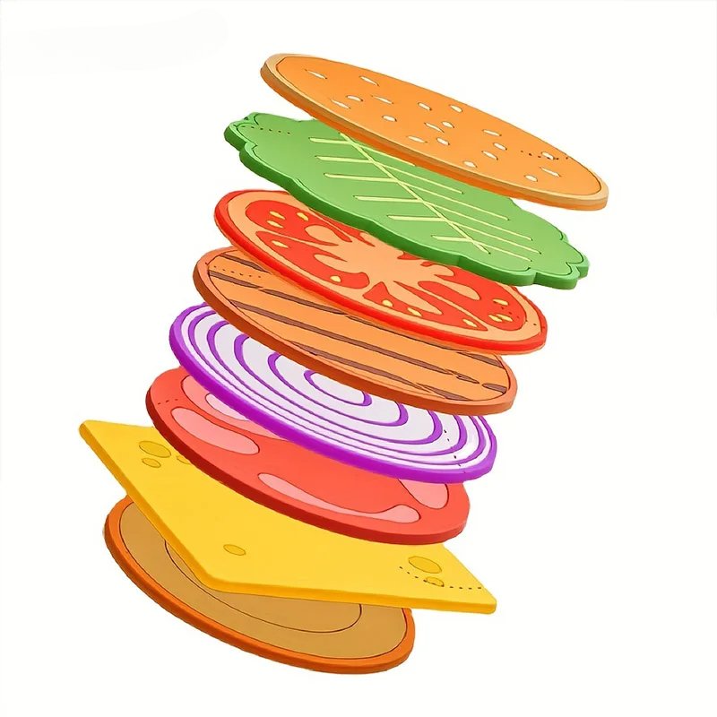 8 Stück Burger Form Coaster Set Silikon Isoliermatte für Tassen und Becher, Kreativ, Kinder Geschenk, Esszimmer Dekoration