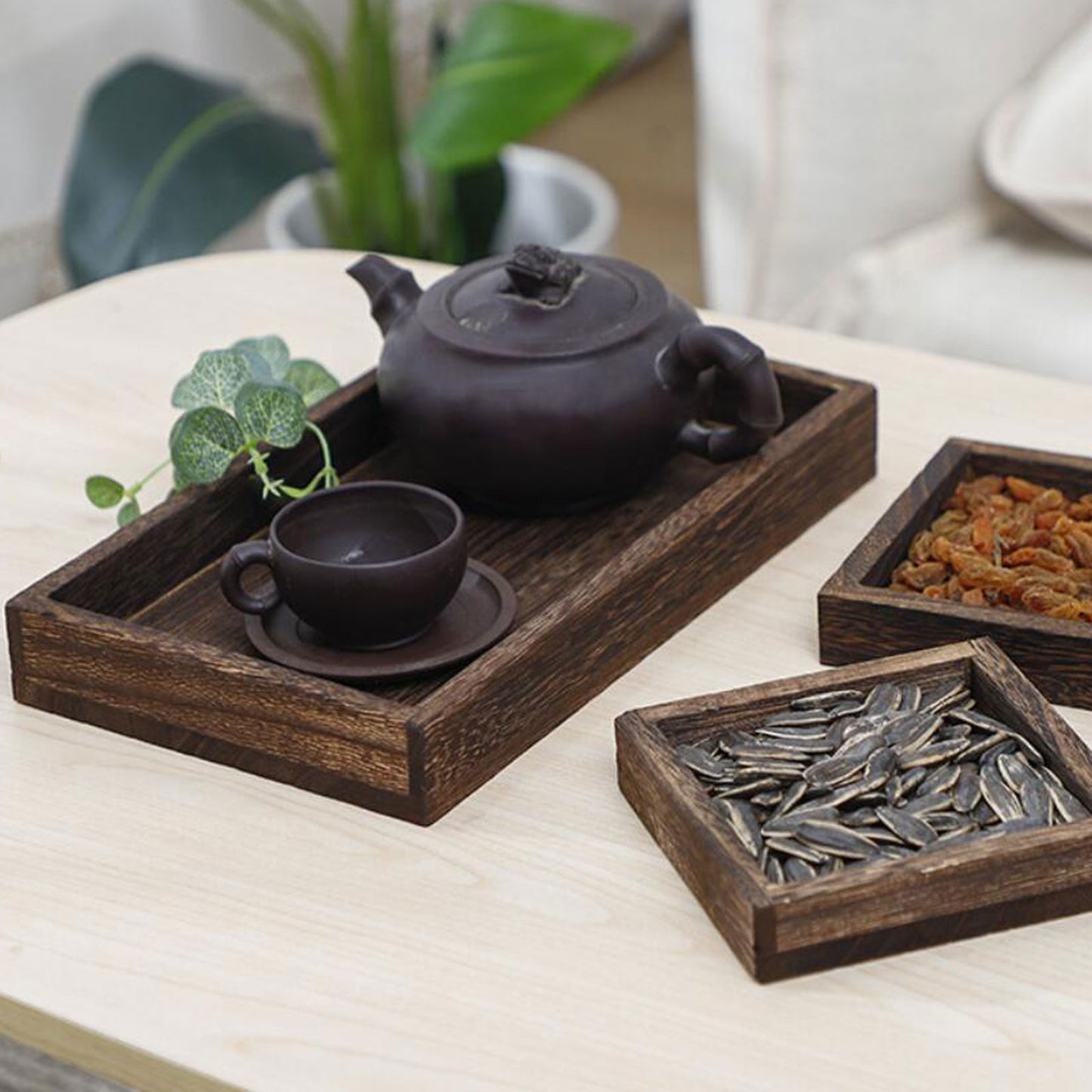 Holz Serviertablett, Multifunktional für Kaffee, Obst, Dessert und Salat – Robustes und leichtes Tablett mit Griffen für Zuhause und Terrasse