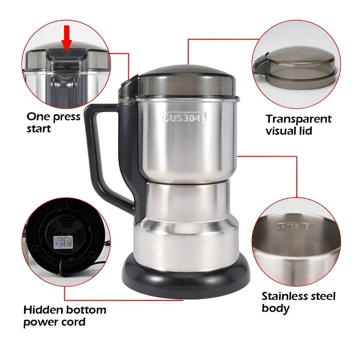 Elektrische Kaffeemühle aus Edelstahl – Vielseitig, Leistungsstark, 200–300 W