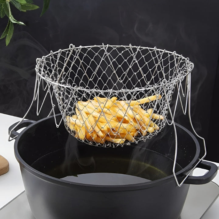 Multifunktionaler faltbarer Frittierkorb aus Edelstahl – Perfekt für Küche und Frittieren