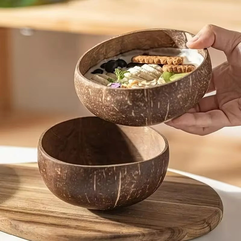 Handgefertigte Kokosnussschalen, Natürliche Schalen aus Kokosnuss, 400 ml, Lebensmittelecht, Unikat, Handgefertigte Küche Accessoires