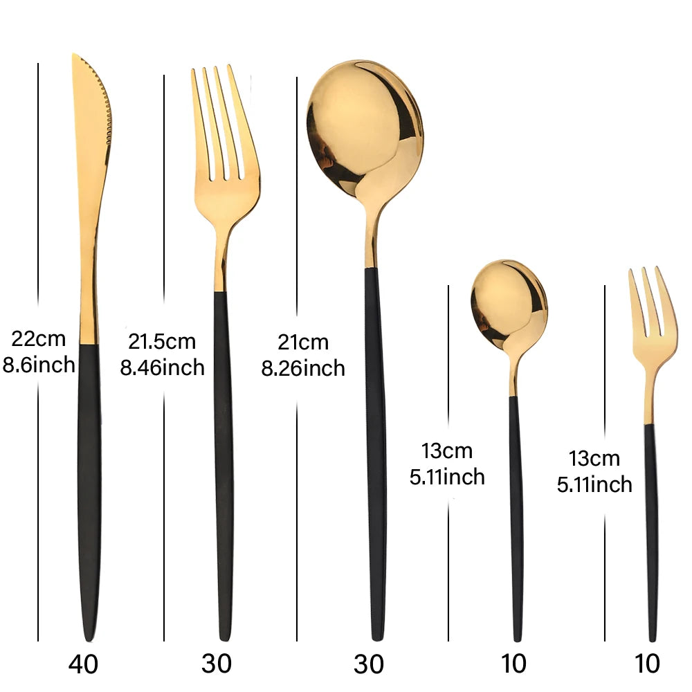 30-teiliges Besteck Set aus Edelstahl, Goldfarben, Hochglanzpoliert, Messer, Gabel, Löffel, Komplettes Tafelbesteck