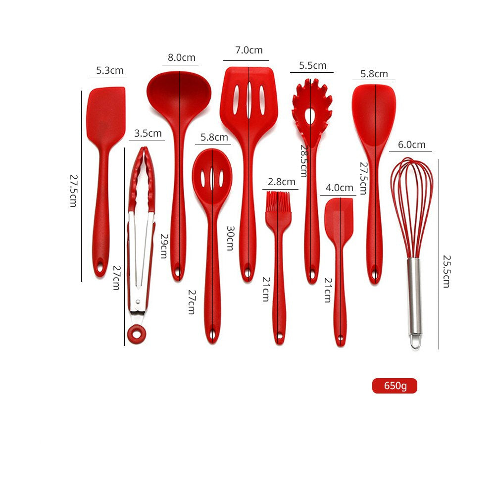 10-teiliges Silikon Küchenutensilien Set, Hitzebeständig, BPA-frei, Antihaft, Langlebig, Spülmaschinenfest