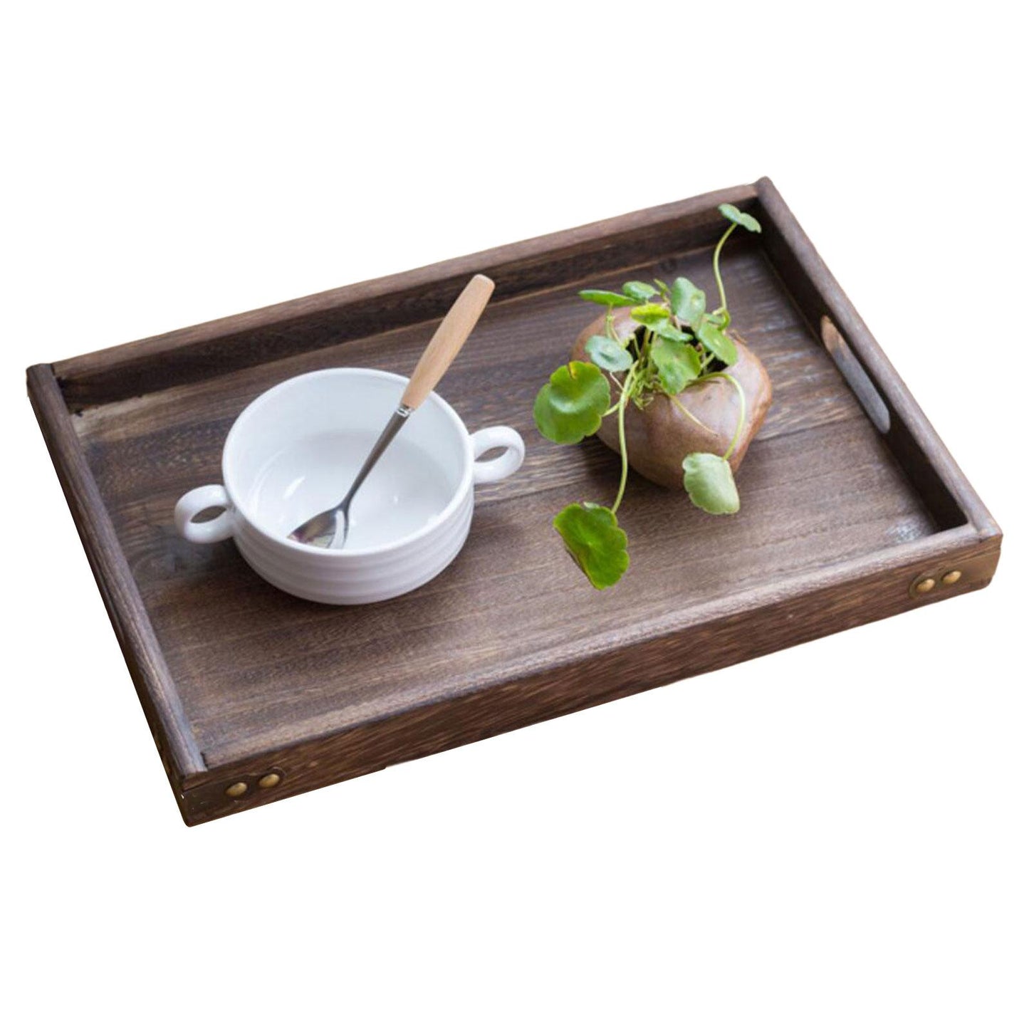 Holz Serviertablett, Multifunktional für Kaffee, Obst, Dessert und Salat – Robustes und leichtes Tablett mit Griffen für Zuhause und Terrasse