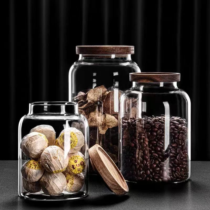 Große Kapazität Glas Aufbewahrungsbehälter mit Holzdeckel, 1200/2000/3000 ml, luftdicht, ideal für Kaffee, Tee und Vorräte