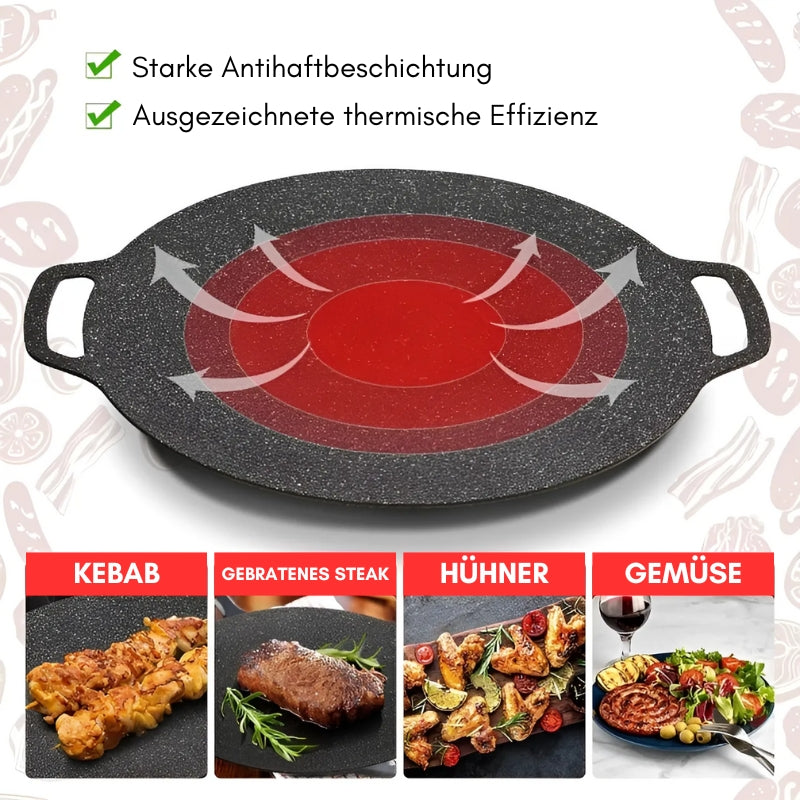 Koreanische Antihaft-Grillpfanne mit Medizinischer Steinbeschichtung – Für Gas & Induktion, 30-36 cm
