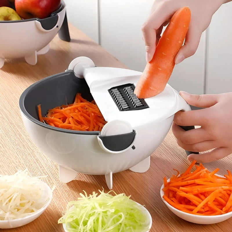 2-in-1 Gemüseschneider & Sieb, Multifunktionales Küchengerät für schnelles Schneiden, Hacken und Abtropfen von Gemüse und Obst