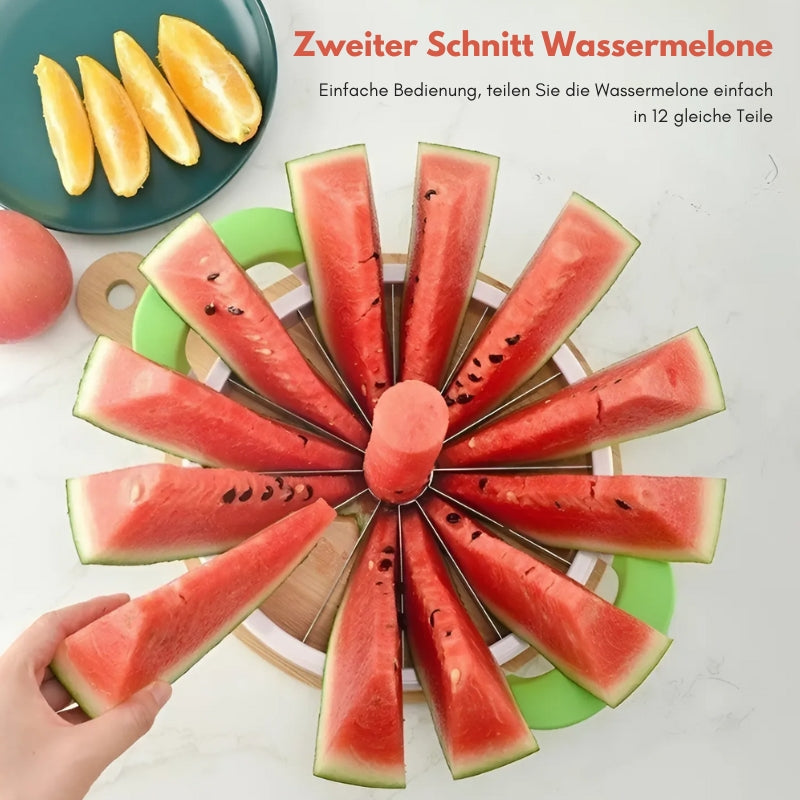 Effizienter Wassermelonenschneider aus Edelstahl – Obstschneider mit 12 Klingen, rutschfestem Griff