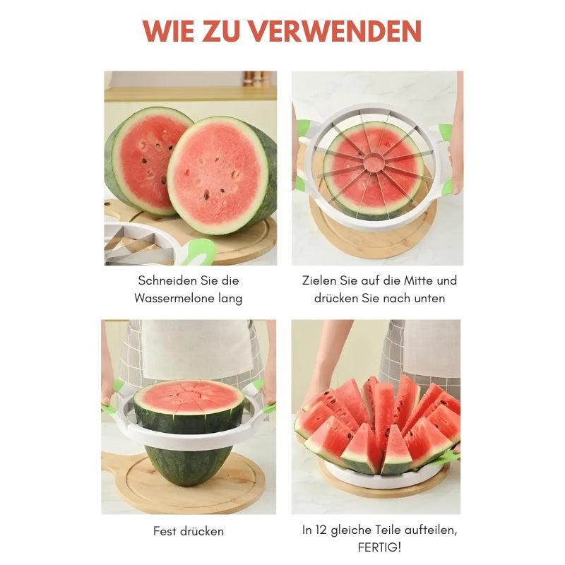Effizienter Wassermelonenschneider aus Edelstahl – Obstschneider mit 12 Klingen, rutschfestem Griff