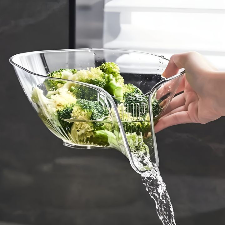 Abtropfkorb für Küche, Multifunktionaler Obst- und Gemüsekorb mit Drainage, Kunststoff