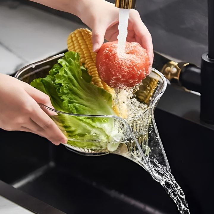 Abtropfkorb für Küche, Multifunktionaler Obst- und Gemüsekorb mit Drainage, Kunststoff