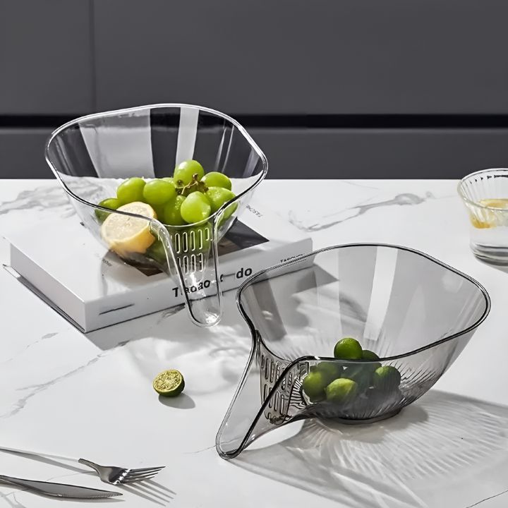 Abtropfkorb für Küche, Multifunktionaler Obst- und Gemüsekorb mit Drainage, Kunststoff