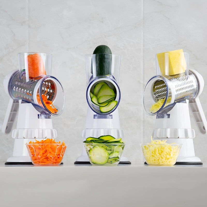 Gemüseschneider 3-in-1 manuell – Schneiden, Raspeln, Zerkleinern – Kompakt und Stromlos