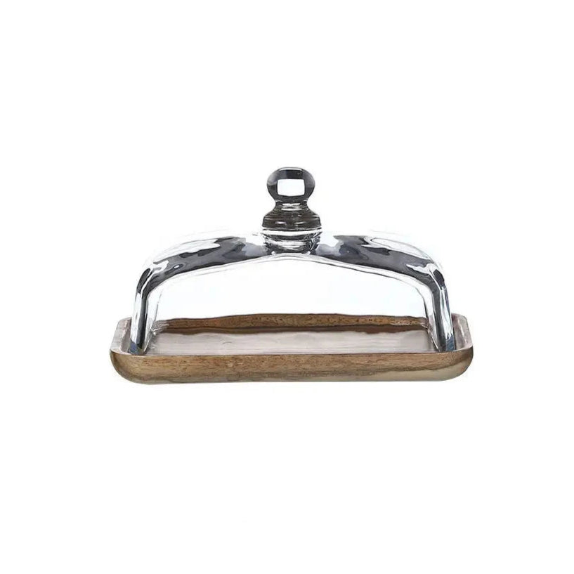 Bambus Cakeplate mit Transparentem Glasdeckel – Hochzeit Dessert Display Rack – Akazienholz oder Bambus
