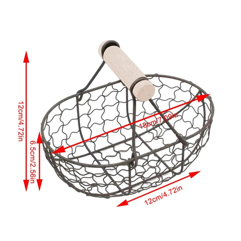 Metallkorb mit Holzgriff – Dekorative Servier- und Aufbewahrungskorb für Brot, Obst, Eier – Vielseitiger Organizer für Küche, Picknick und mehr