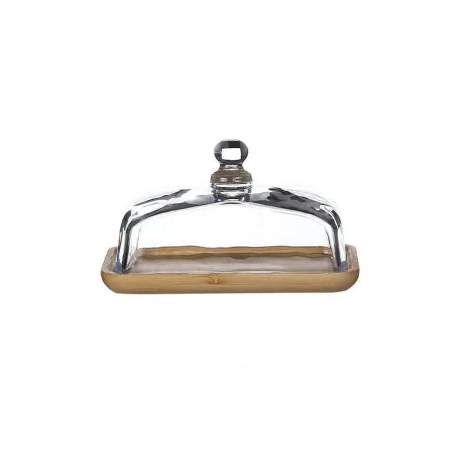 Bambus Cakeplate mit Transparentem Glasdeckel – Hochzeit Dessert Display Rack – Akazienholz oder Bambus