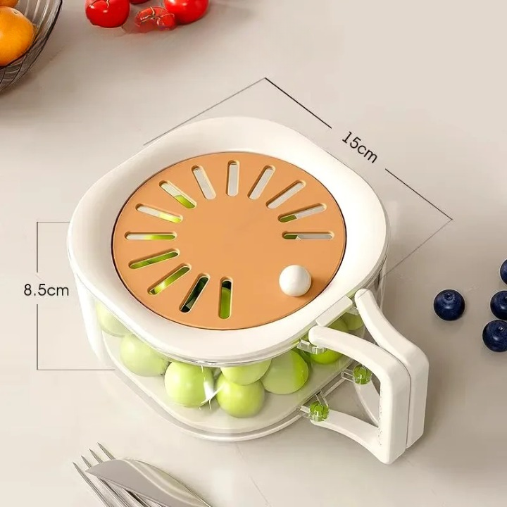 Abtropfsieb für Obst und Gemüse – 2-in-1 Siebkorb mit klappbarem Griff, staubdicht, 15 x 8,5 cm
