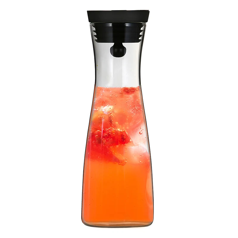 Glas Wasserflasche 1,2L – Hitzebeständig Borosilikatglas – Edelstahl Deckel