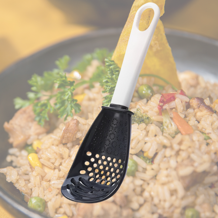 Set mit 2 Multifunktionalen Küchenkochlöffeln, Ergonomische und Hitzebeständige Kochutensilien zum Rühren, Servieren und Abtropfen