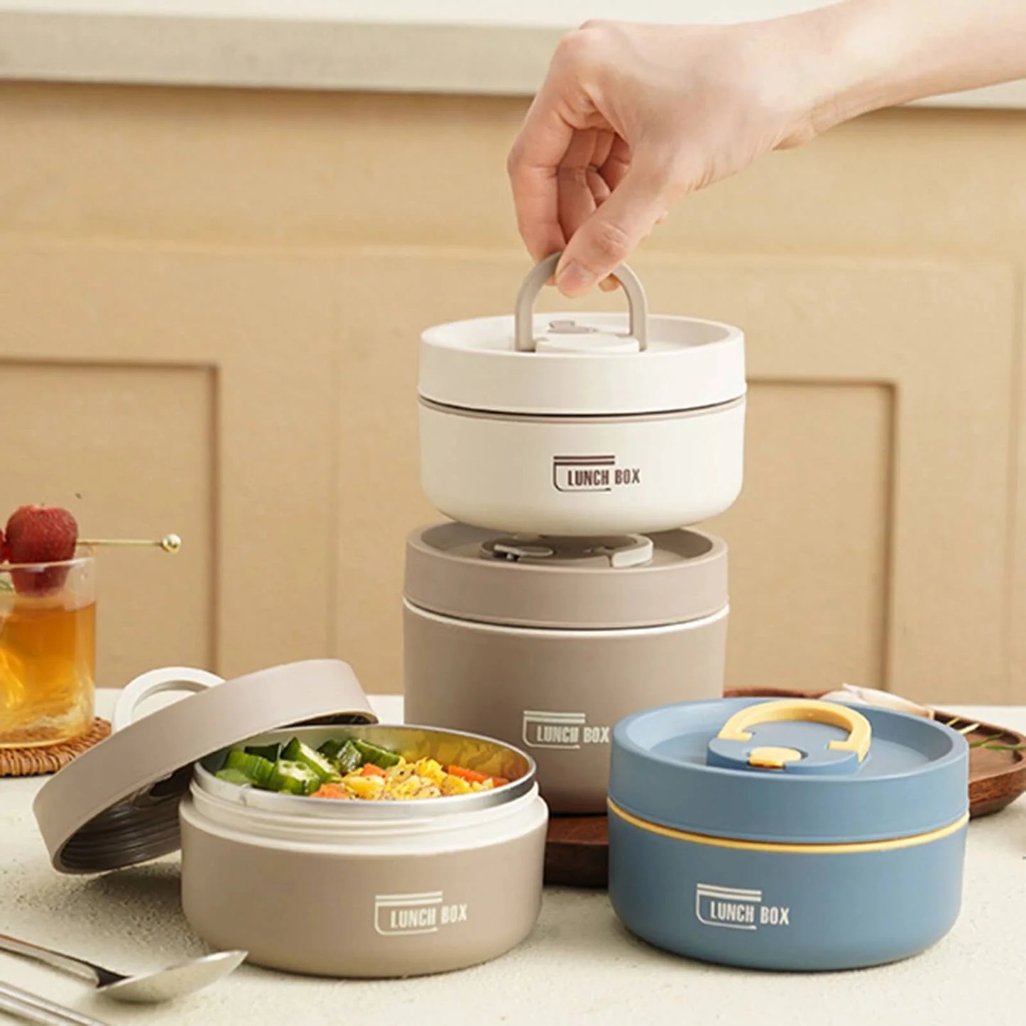 Isoliertes Lunchbehälter-Set aus Edelstahl, 2-teilig, auslaufsicher und hitzebeständig, ideal für Schule, Büro und Outdoor, BPA-frei