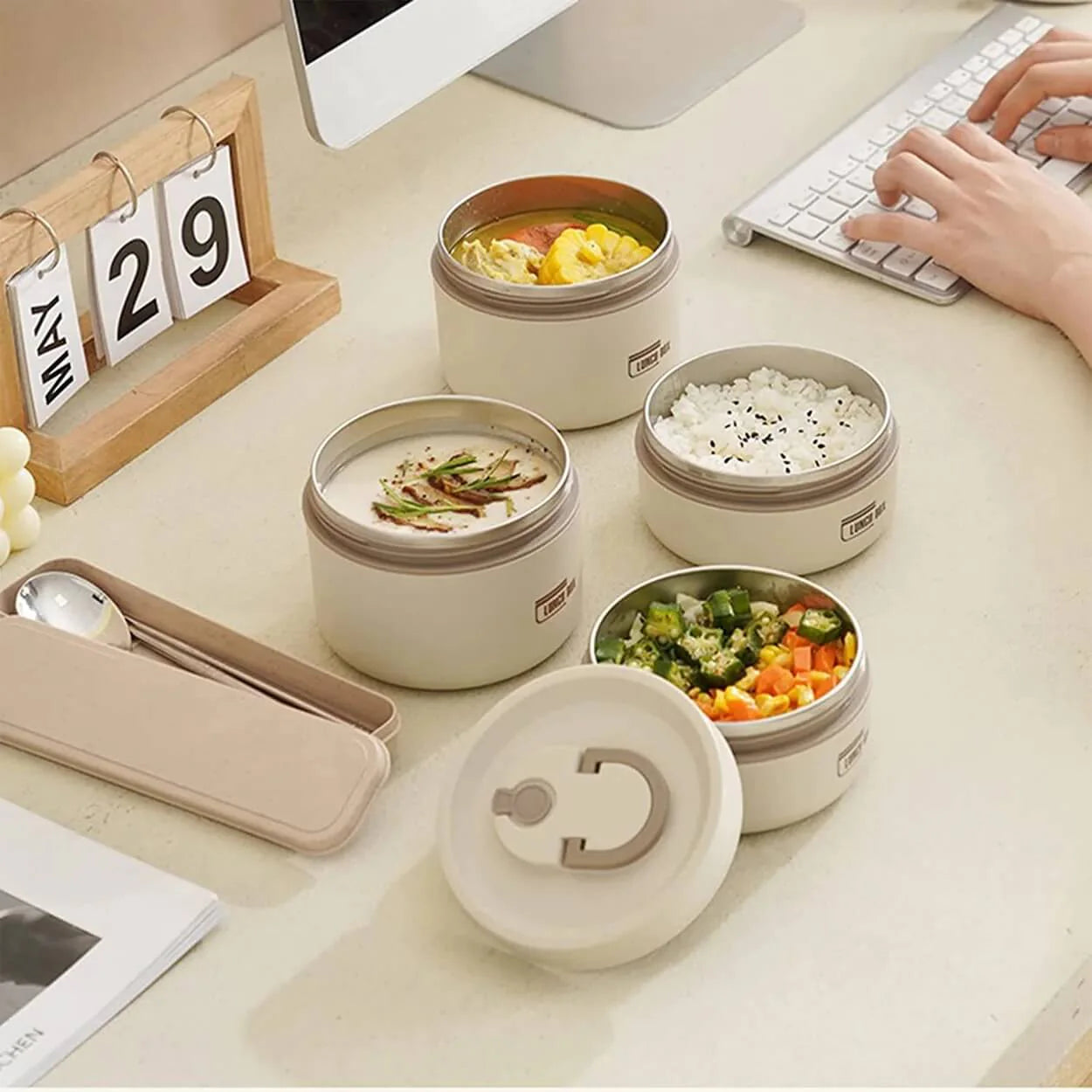 Isoliertes Lunchbehälter-Set aus Edelstahl, 2-teilig, auslaufsicher und hitzebeständig, ideal für Schule, Büro und Outdoor, BPA-frei