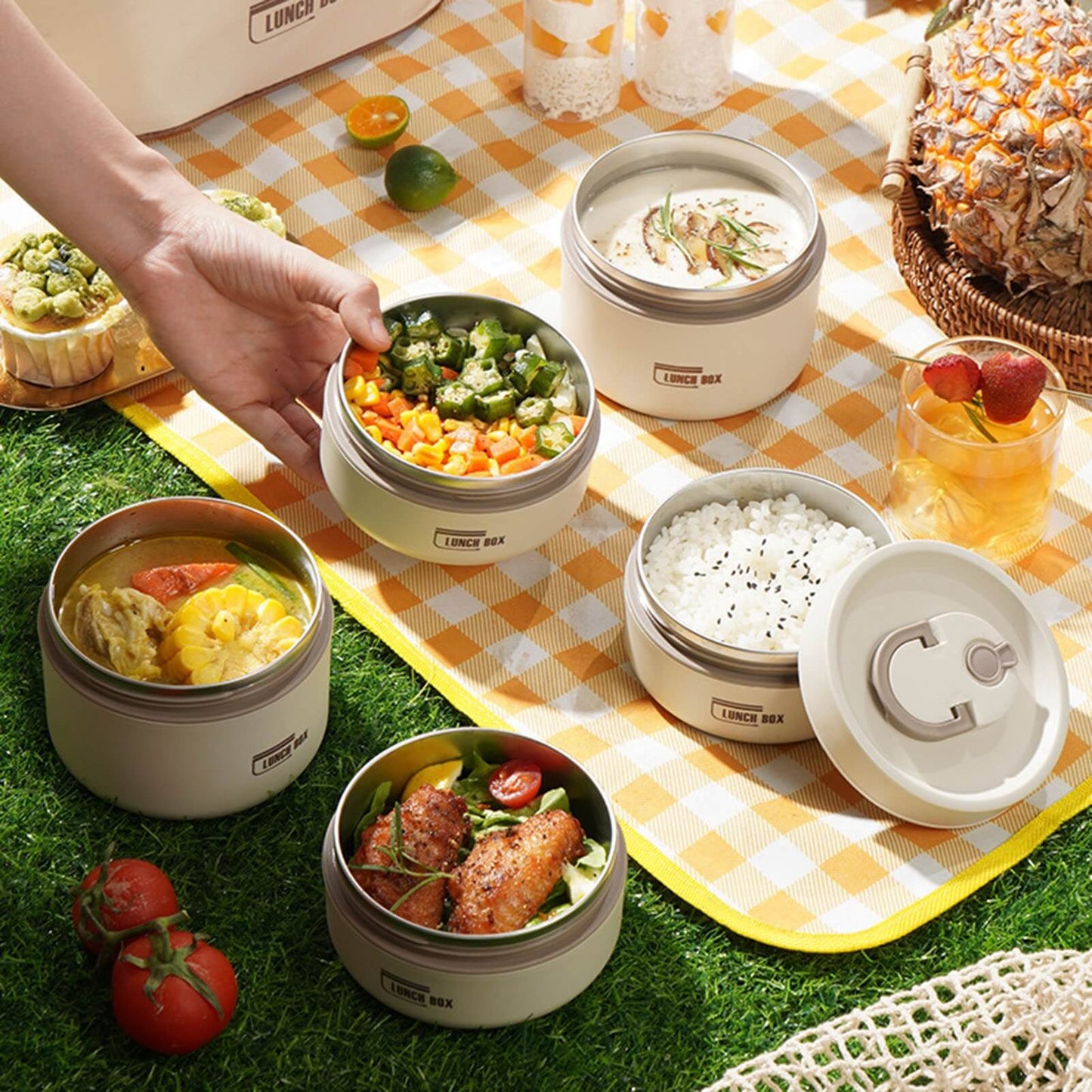 Isoliertes Lunchbehälter-Set aus Edelstahl, 2-teilig, auslaufsicher und hitzebeständig, ideal für Schule, Büro und Outdoor, BPA-frei