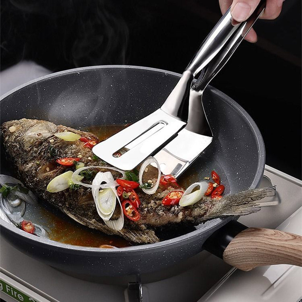Grillklemme aus rostfreiem Stahl – 3-in-1 Küchenzange, Flipper und Schaber