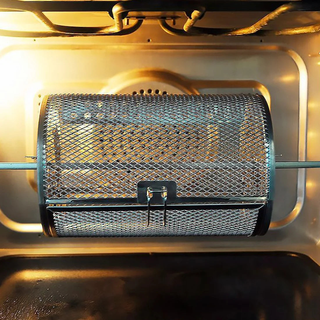 Edelstahl-Drehkorb für Grill & Backofen – Gleichmäßiges Garen – 14x18 cm / 14x25 cm