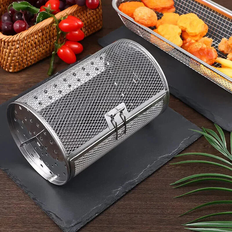Edelstahl-Drehkorb für Grill & Backofen – Gleichmäßiges Garen – 14x18 cm / 14x25 cm