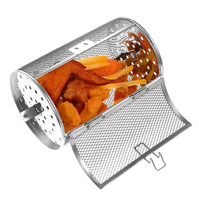 Edelstahl-Drehkorb für Grill & Backofen – Gleichmäßiges Garen – 14x18 cm / 14x25 cm