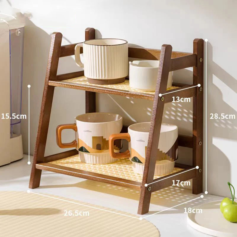 2-stufiges Bambus Aufbewahrungsregal – Küchen Gewürzregal, Kosmetik- und Badorganizer, Dunkles Holz