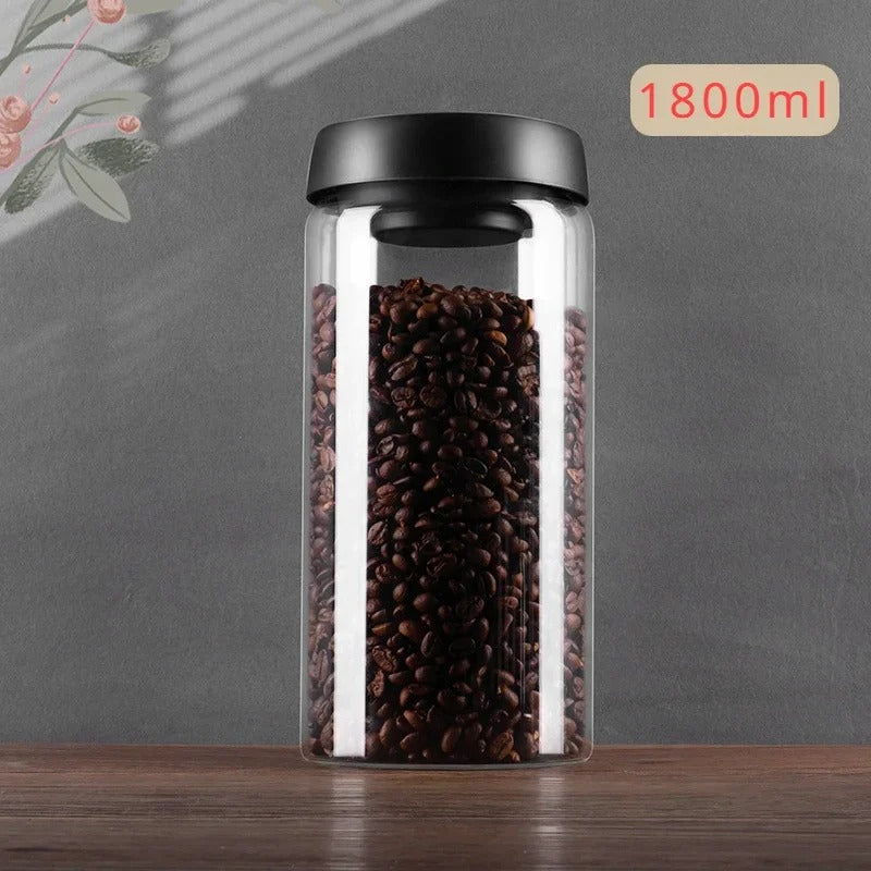Vakuumierte Aufbewahrungsbox für Kaffee und Lebensmittel, luftdicht, 500ml bis 1800ml, aus Borosilikatglas, für Frische und Feuchtigkeitsschutz